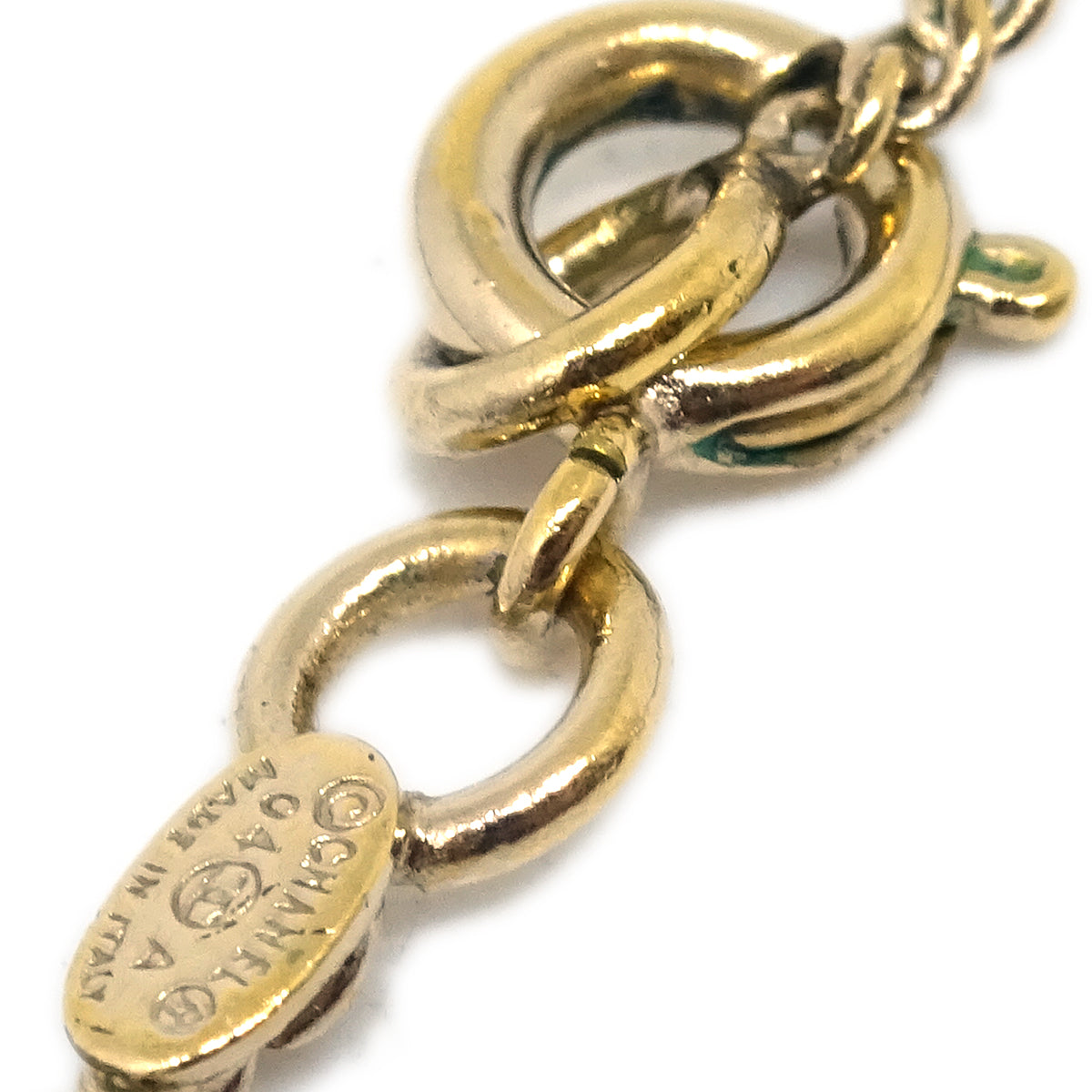 Chanel CC Chain Pendant Necklace Rhinestone Gold 04A