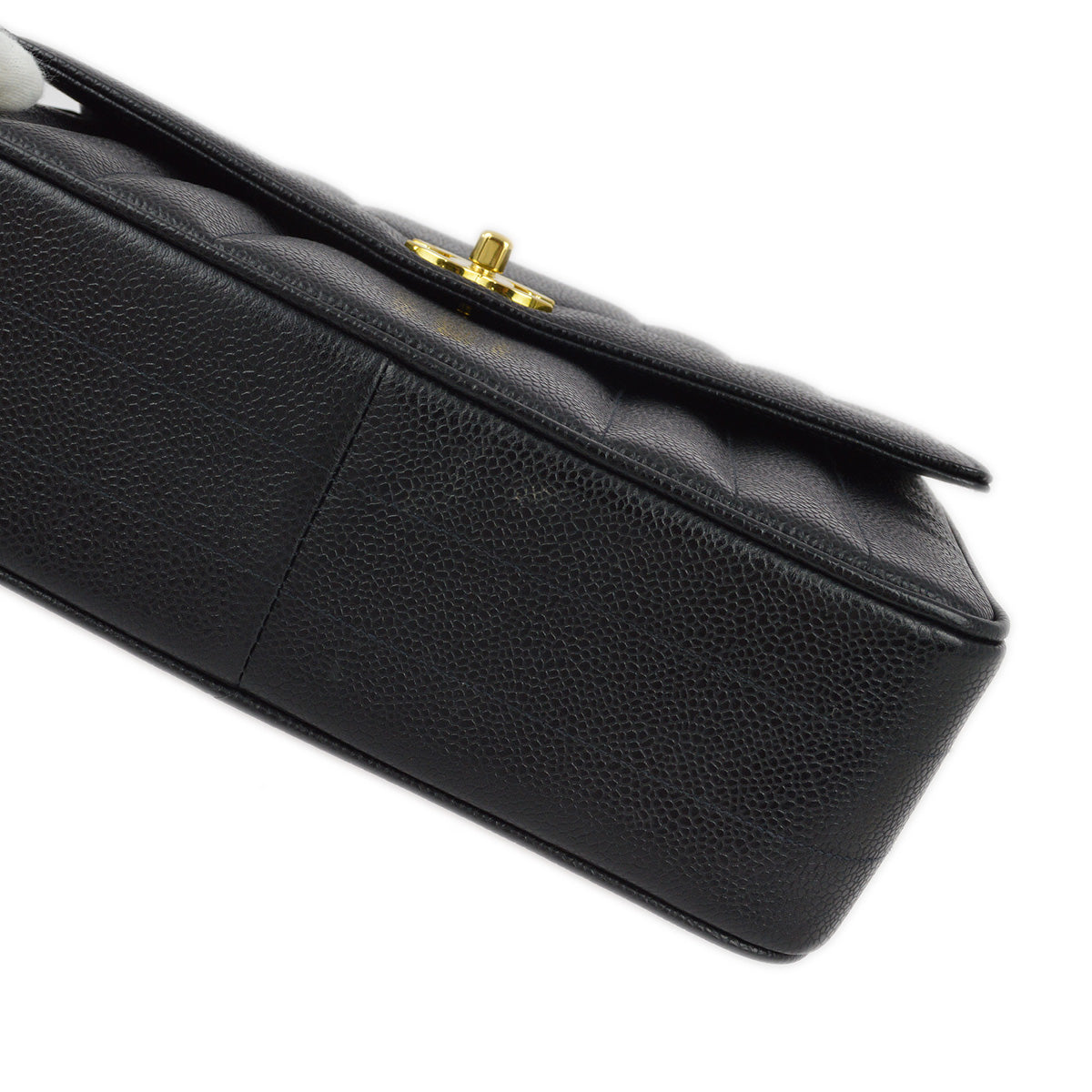 Chanel 1994-1996 Black Caviar Mademoiselle Straight Flap Handbag
