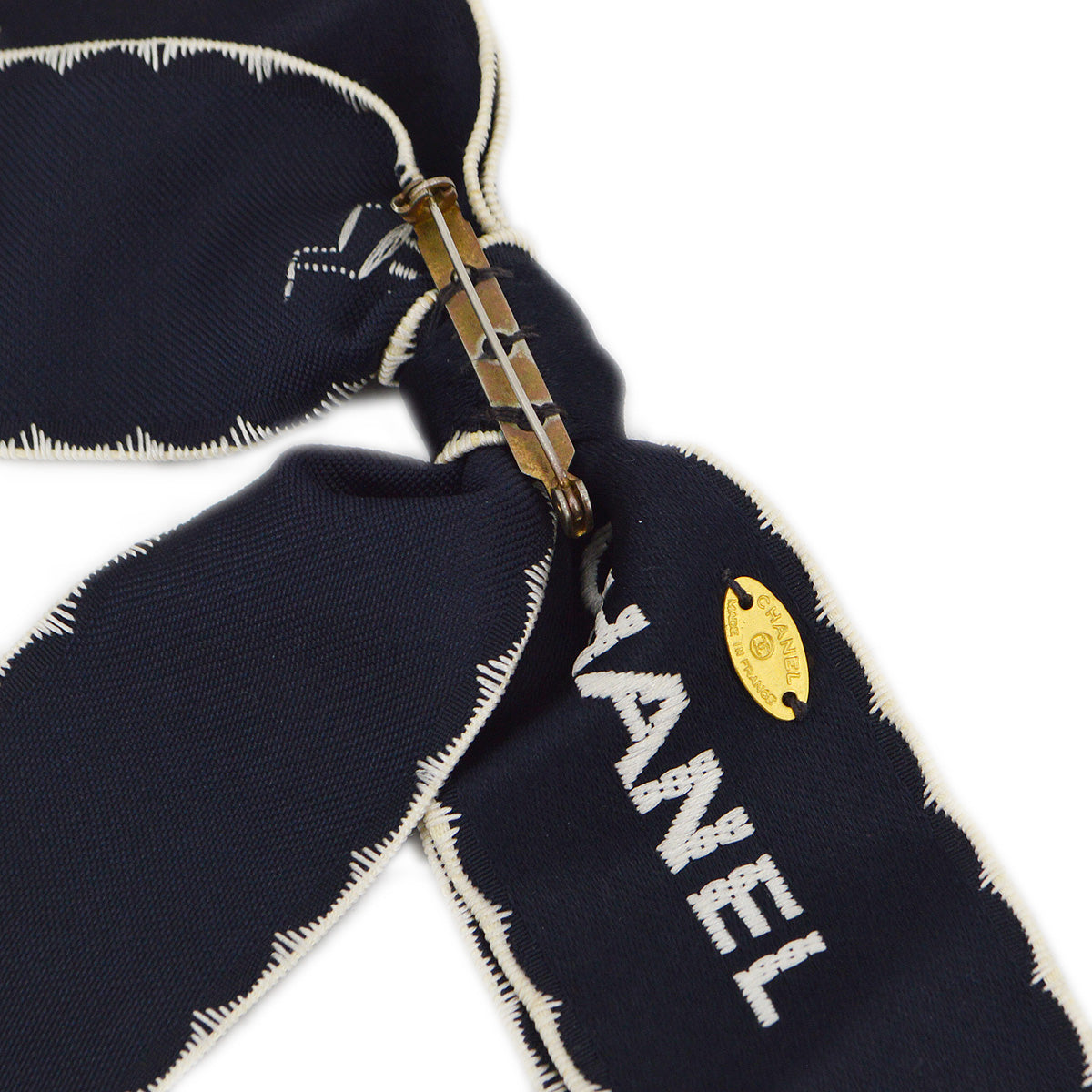 Chanel Bow Brooch Pin Navy