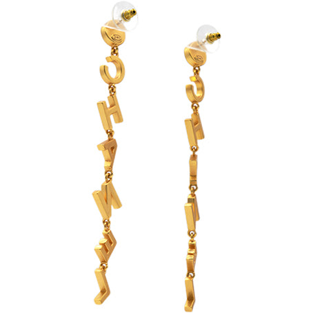 Chanel Crystal Pearl 90’s Icon Drop Letter Earrings Gold