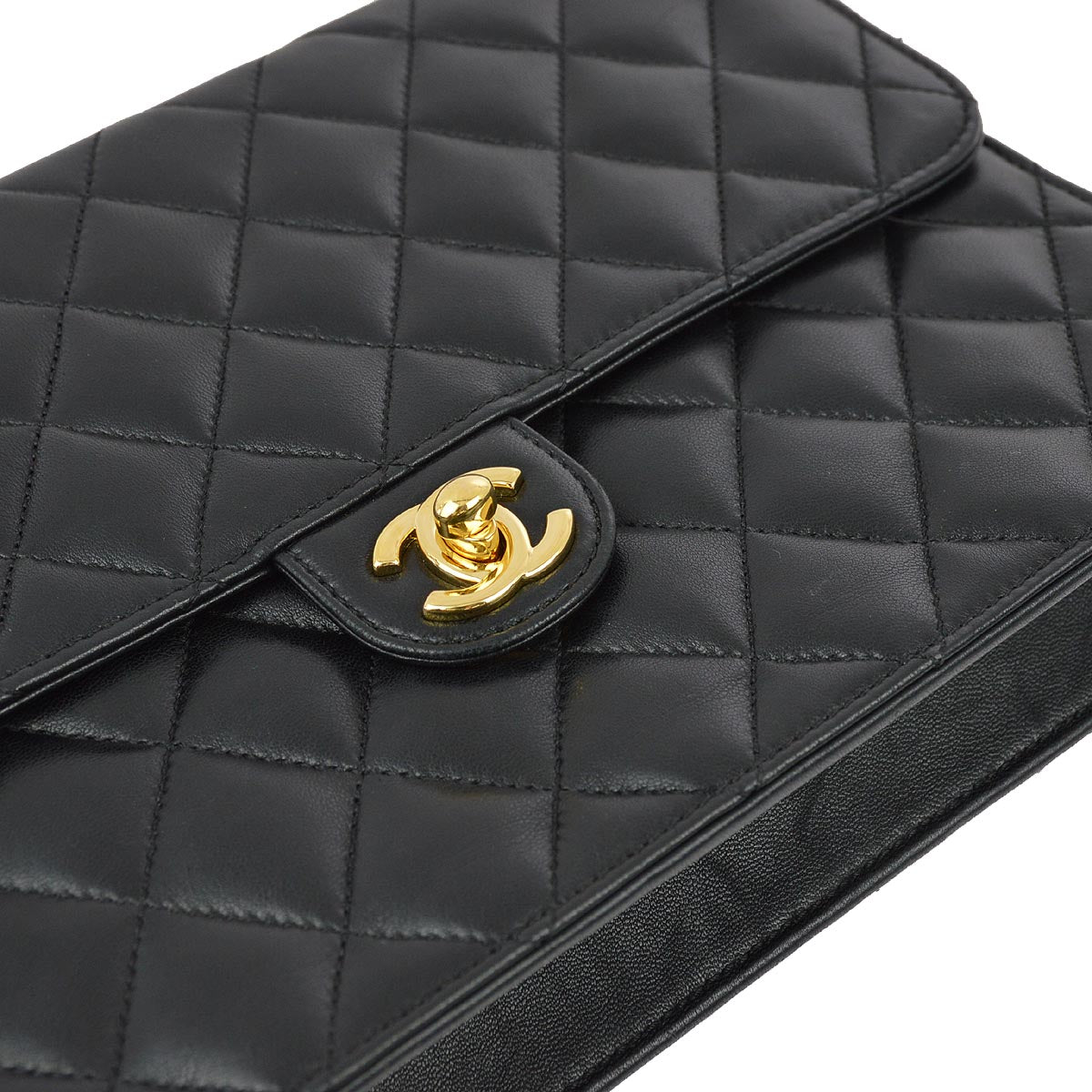 Chanel 2008-2009 Black Lambskin Turnlock Medium Half Flap Shoulder Bag