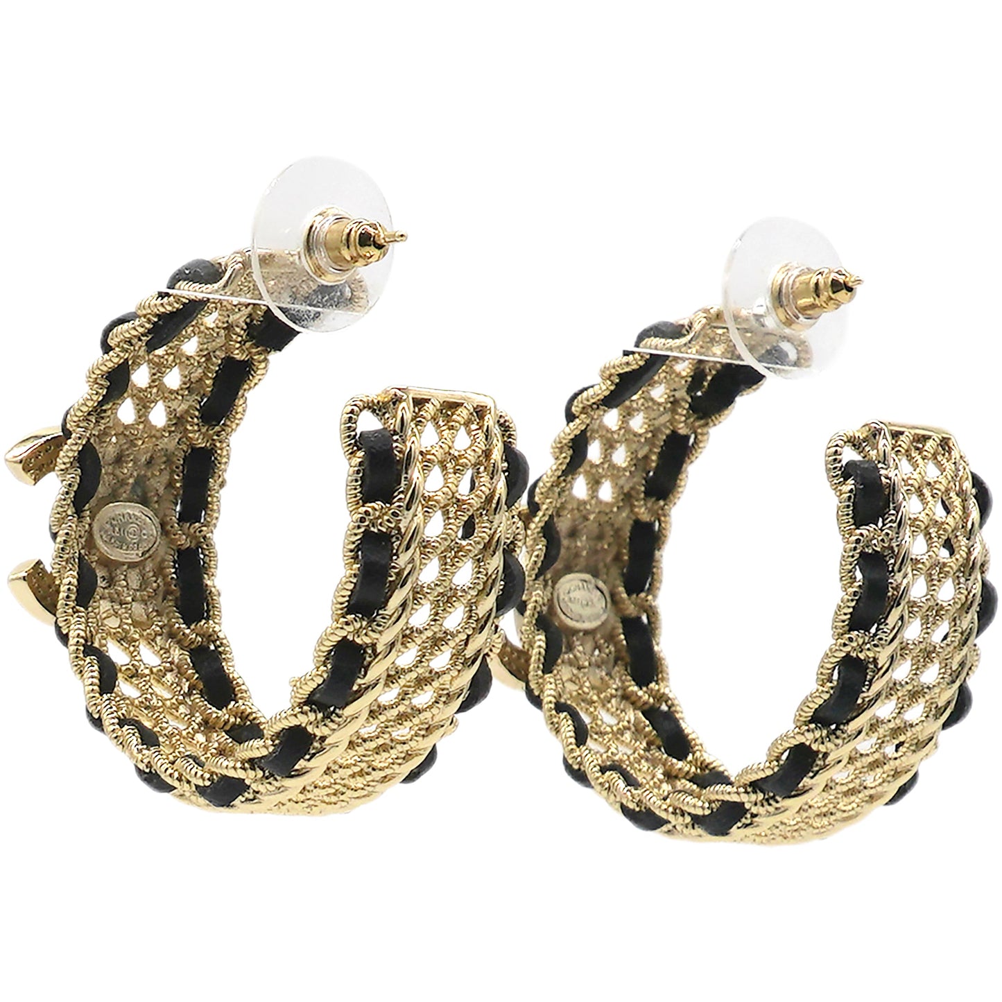 Chanel Earring Loop Leather Threaded Gold