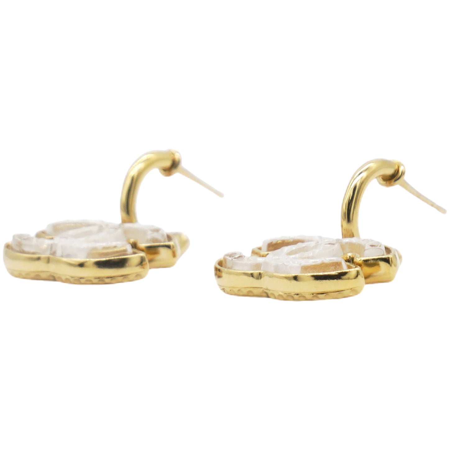 Chanel CC Logo Earrings Gold/White