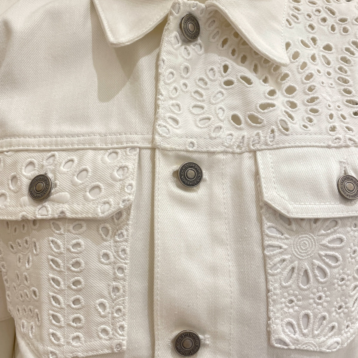 Eyelet Cropped Top 40 White in Cotton, Polyester, Ruthenium-finish Brass hardware