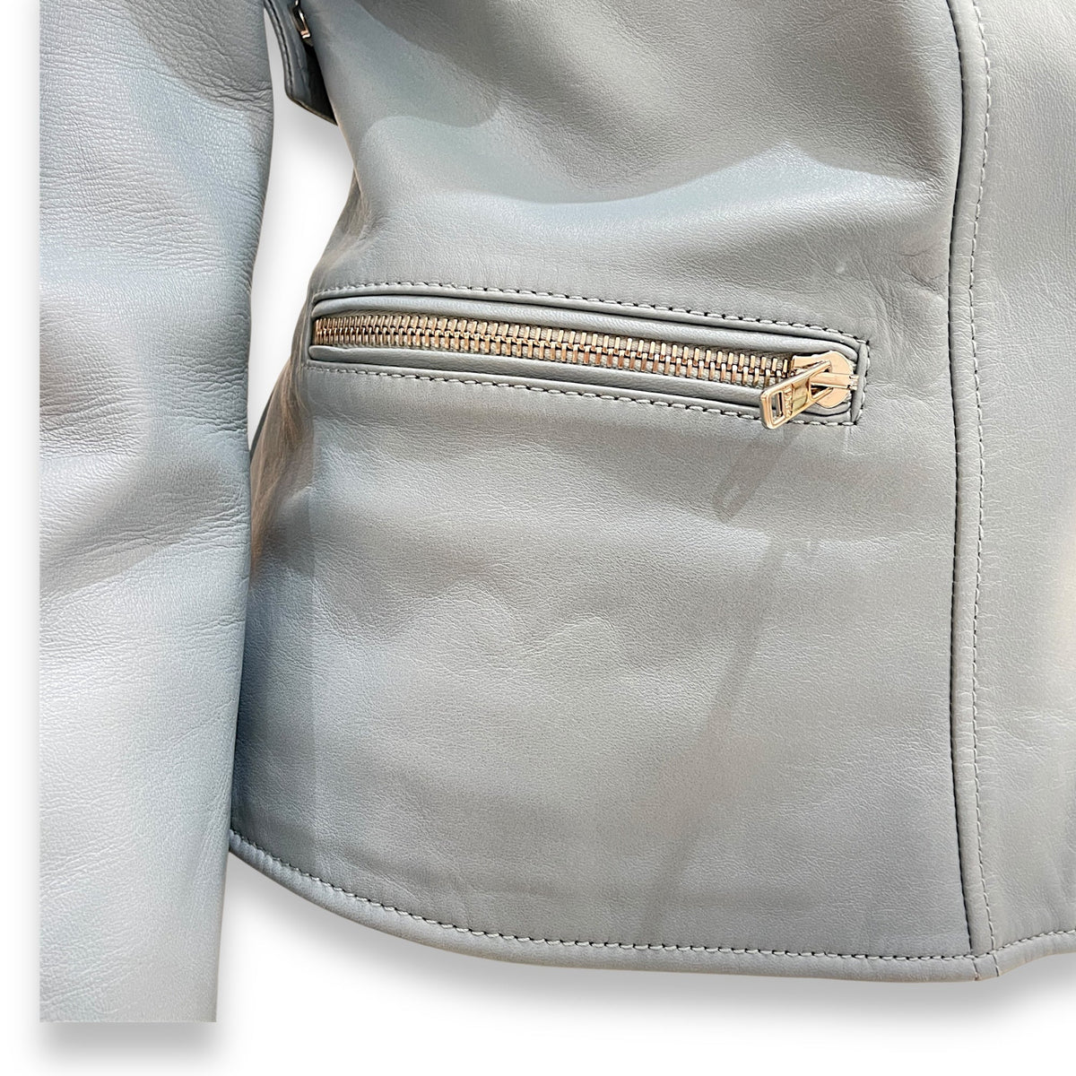 Cazadora Biker Jacket 34 Blue in Lambskin,silk lining, Silver hardware