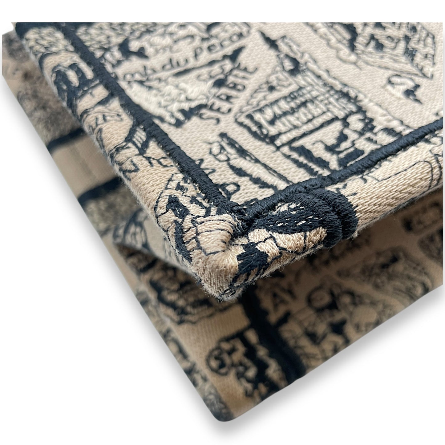 Book Tote Small Beige/Black, Plan De Paris Embroidery in Canvas