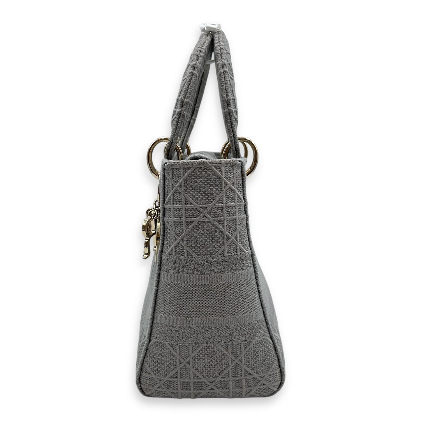 Lady Dior Medium Grey Top Handle Bag in Canvas, Gold hardware