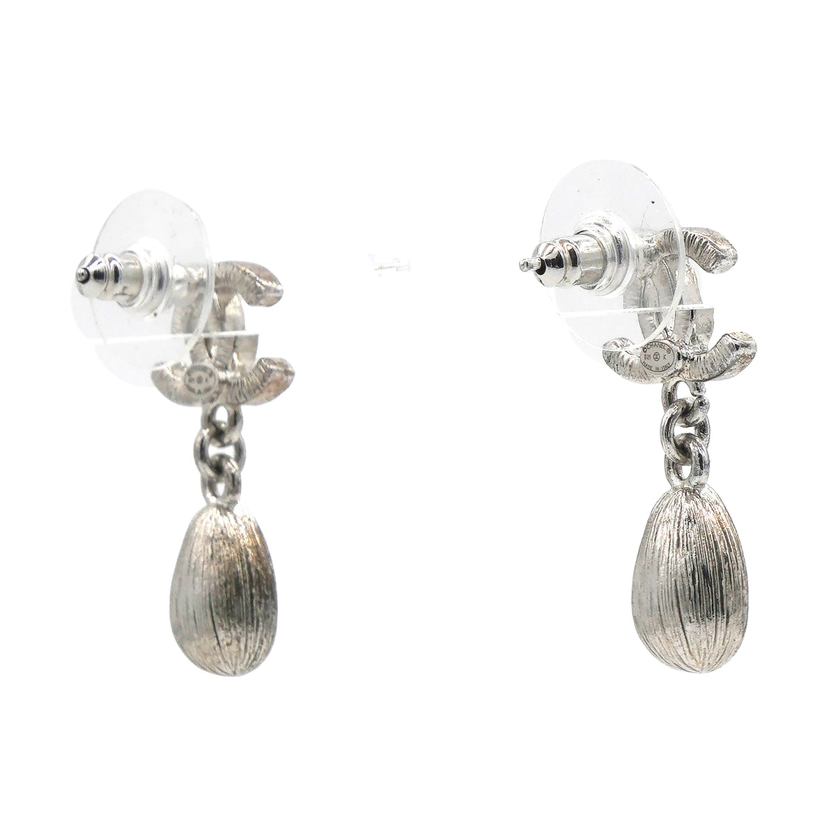 Chanel Silver Metal and Crystal CC Teardrop Earrings