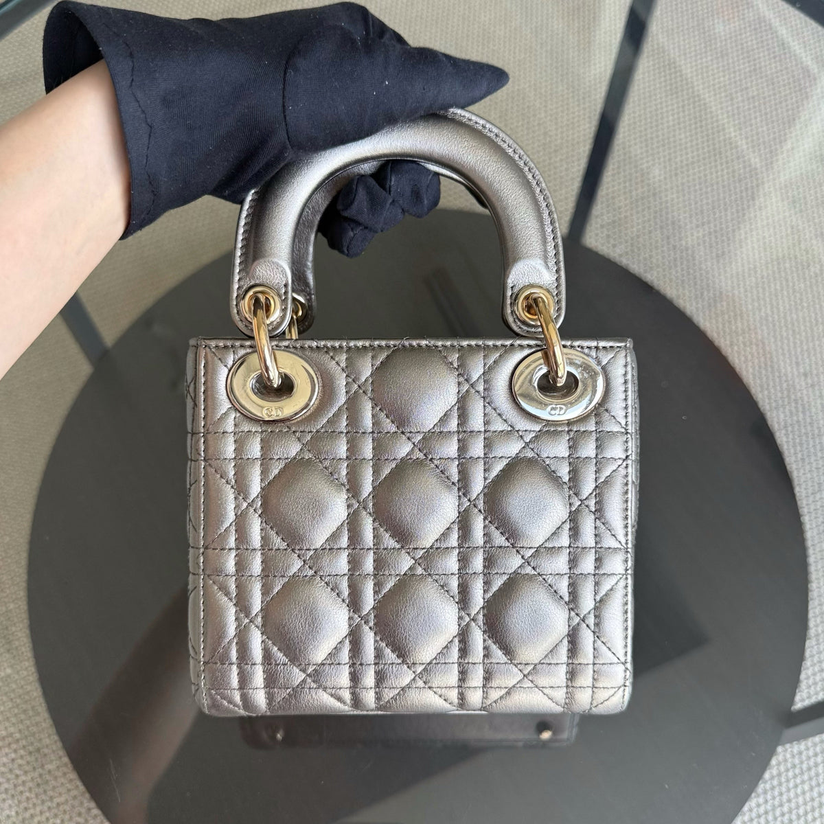 Dior Lady Mini - Cannage Calfskin Bronze Metallic Gold Hardware Chain Strap