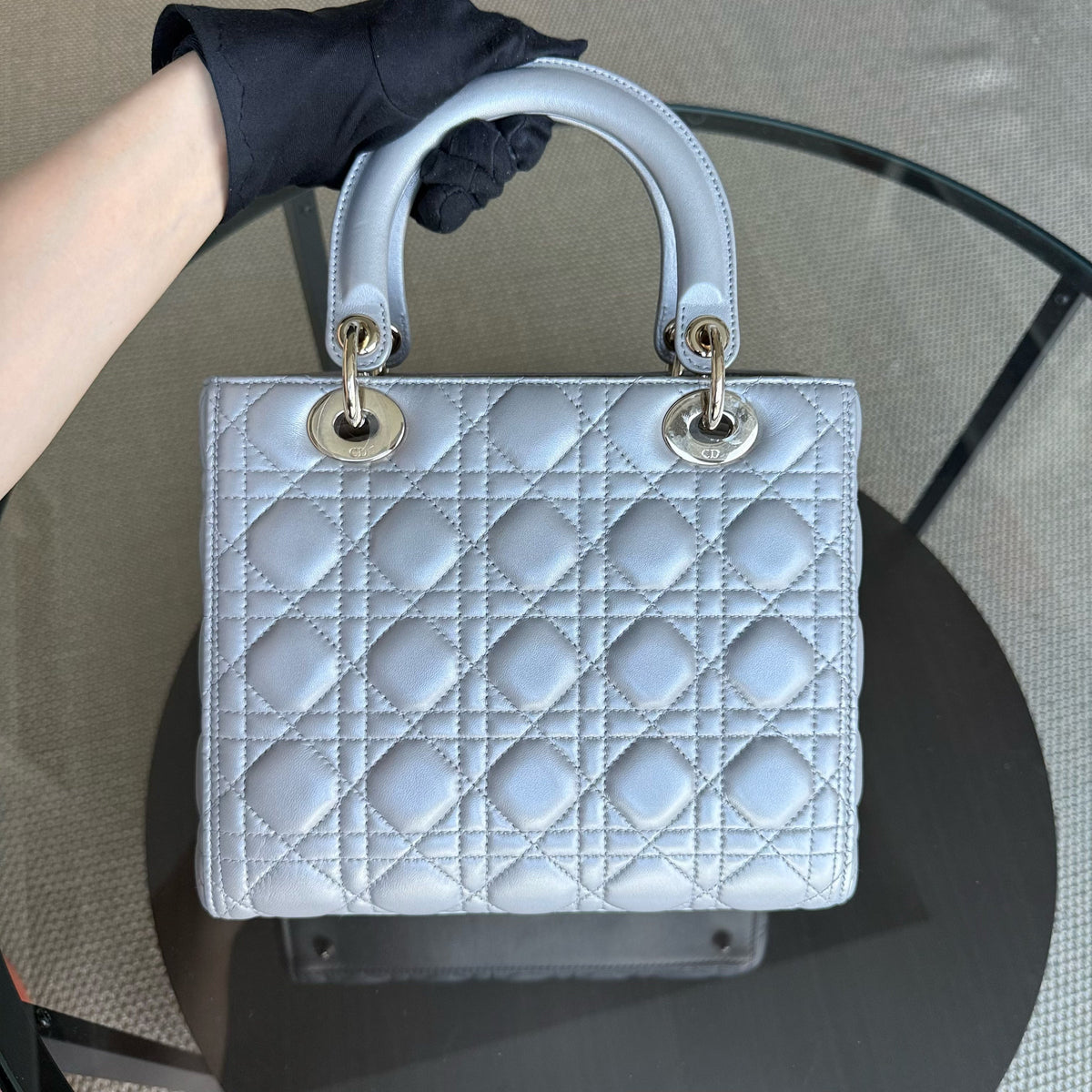 Dior Lady Medium - Cannage Lambskin Grey Gray Gold Hardware NO STRAP