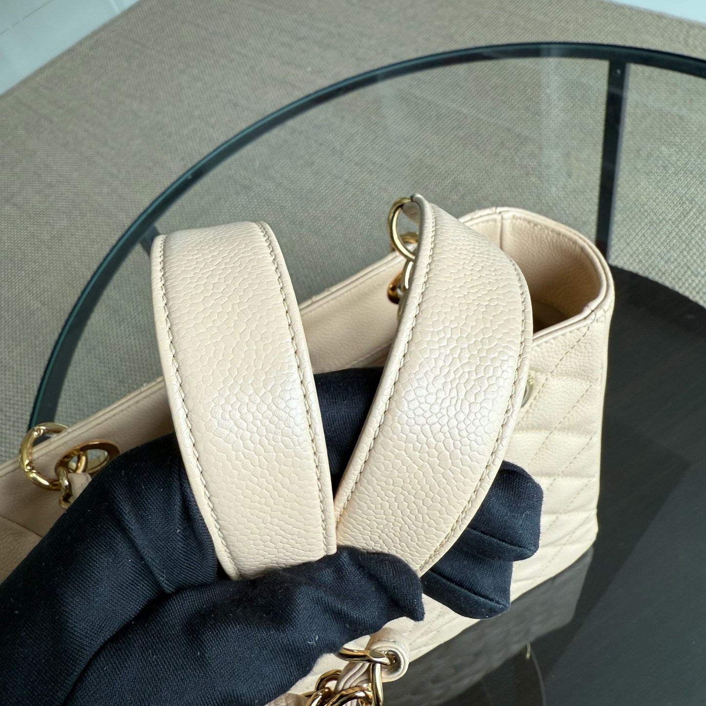 Chanel PST Petite Shopping Tote - Caviar Quilted Beige Gold Hardware Series 15