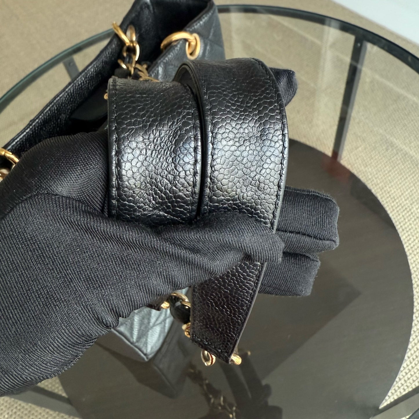 Chanel PST Petite Shopping Tote - Caviar Quilted Grained Calfskin Black Gold Hardware Series 8