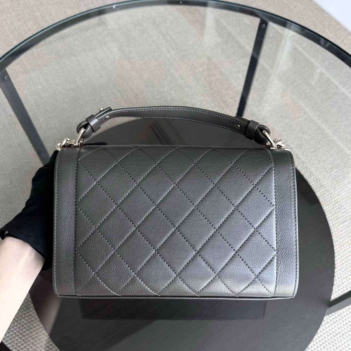 Chanel Label Click Medium - 25CM Quilted Calfskin Dark Olive Green Gold Hardware Series 23