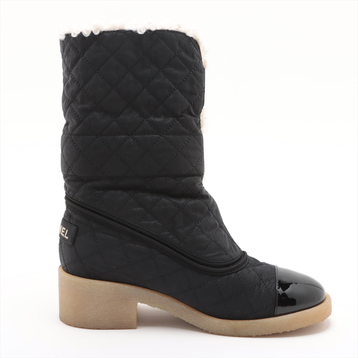 Chanel Coco Patent Leather X Fabric Short Boots 36 Black G36702 Double Turn Locks Insol Wool