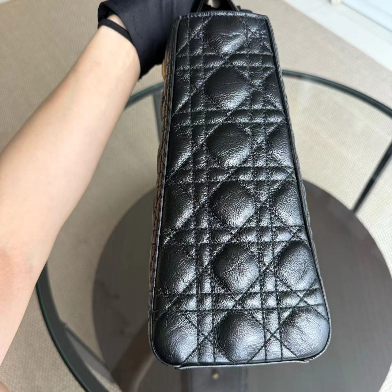 *Flap, Calfskin* Dior Lady Large - Cannage Calfskin Black Golden Hardware