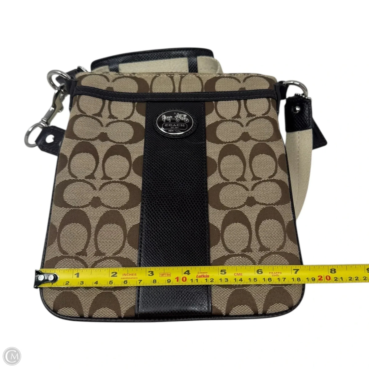 Sutton Signature Swingpack Designer By Coach In Khaki Mahogany, Size: Small