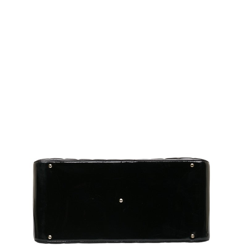 Chanel Chocolate Bar Coco Mini Boston Bag Handbag Black Patent Leather Leather CHANEL