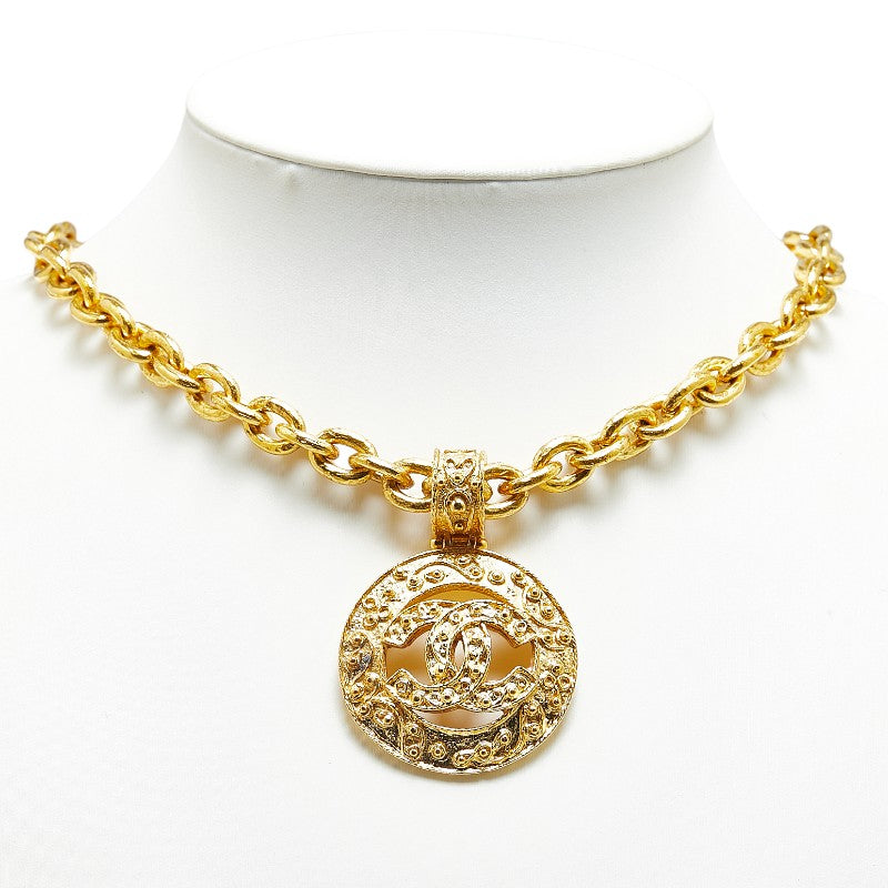 Chanel Vintage Coco Mark Round Necklace Gold Plated