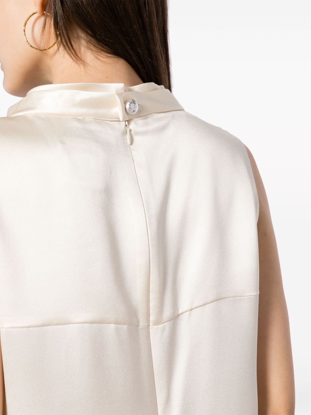 Mock-neck Sleeveless Silk Top
