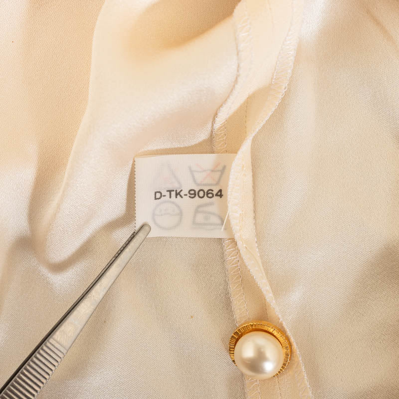 Chanel Silk Quilted Pearl Blouse Shirt