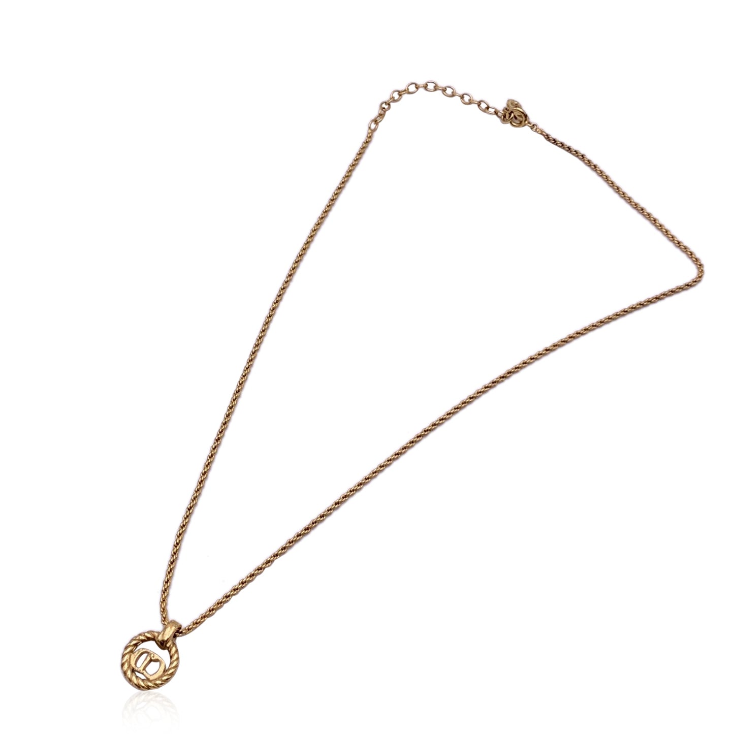 CHRISTIAN DIOR Gold Metal Small Cd Logo Round Pendant Chain Necklace