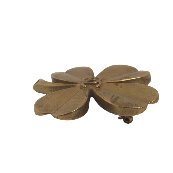 CHANEL Brooch plating gold corsage COCO Mark Clover Women Used