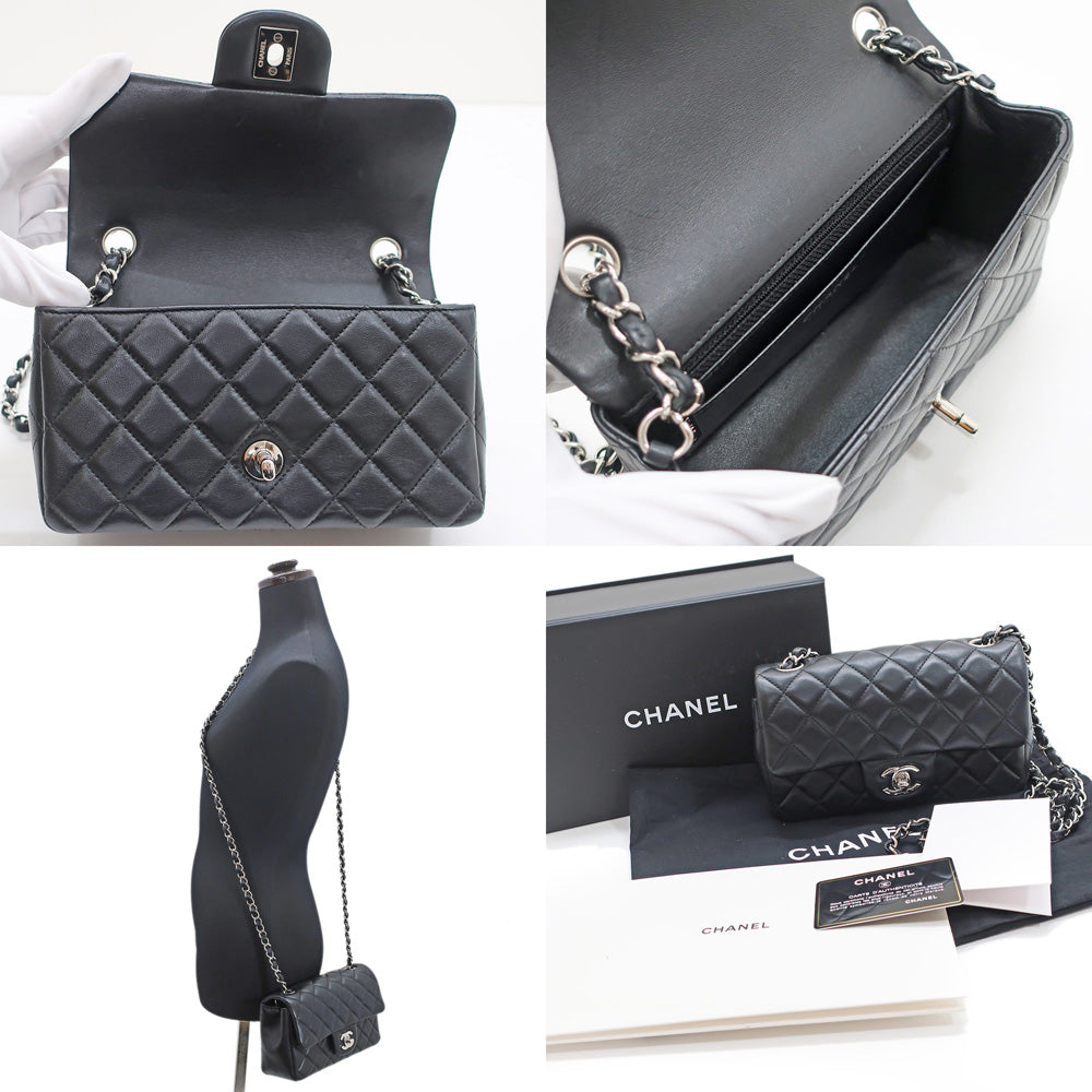 CHANEL Mini Flap Bag 20 Black Silver G SV Chainsholder Bag Coco Black A69900