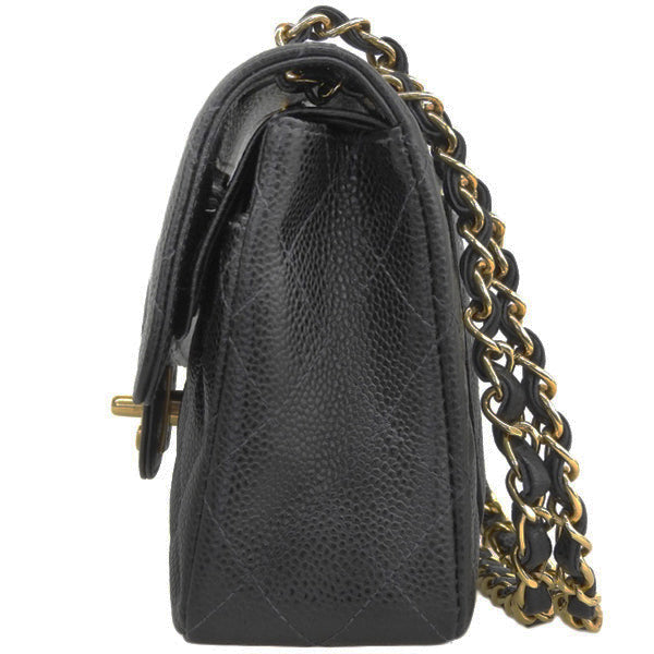 Chanel Around 2003 Made Caviar Skin Classic Flap Chain Bag 23Cm Black