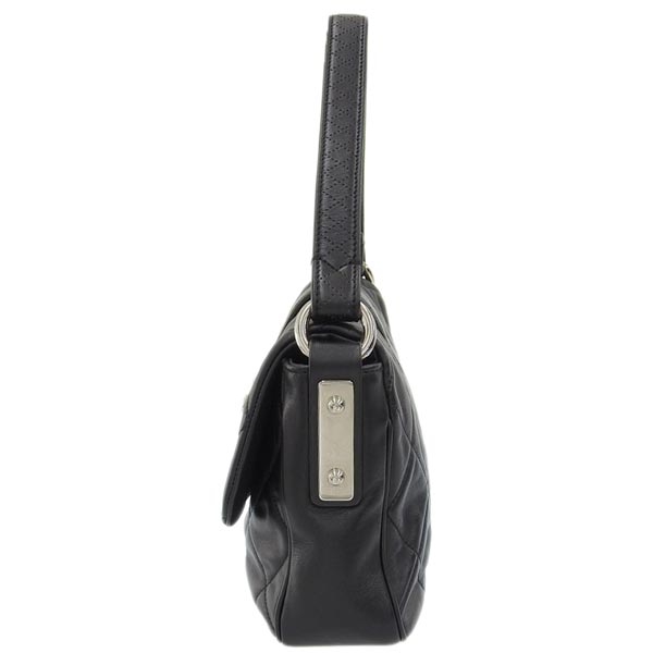 Chanel Around 2008 Made Logo Plate Shoulder Bag Black
