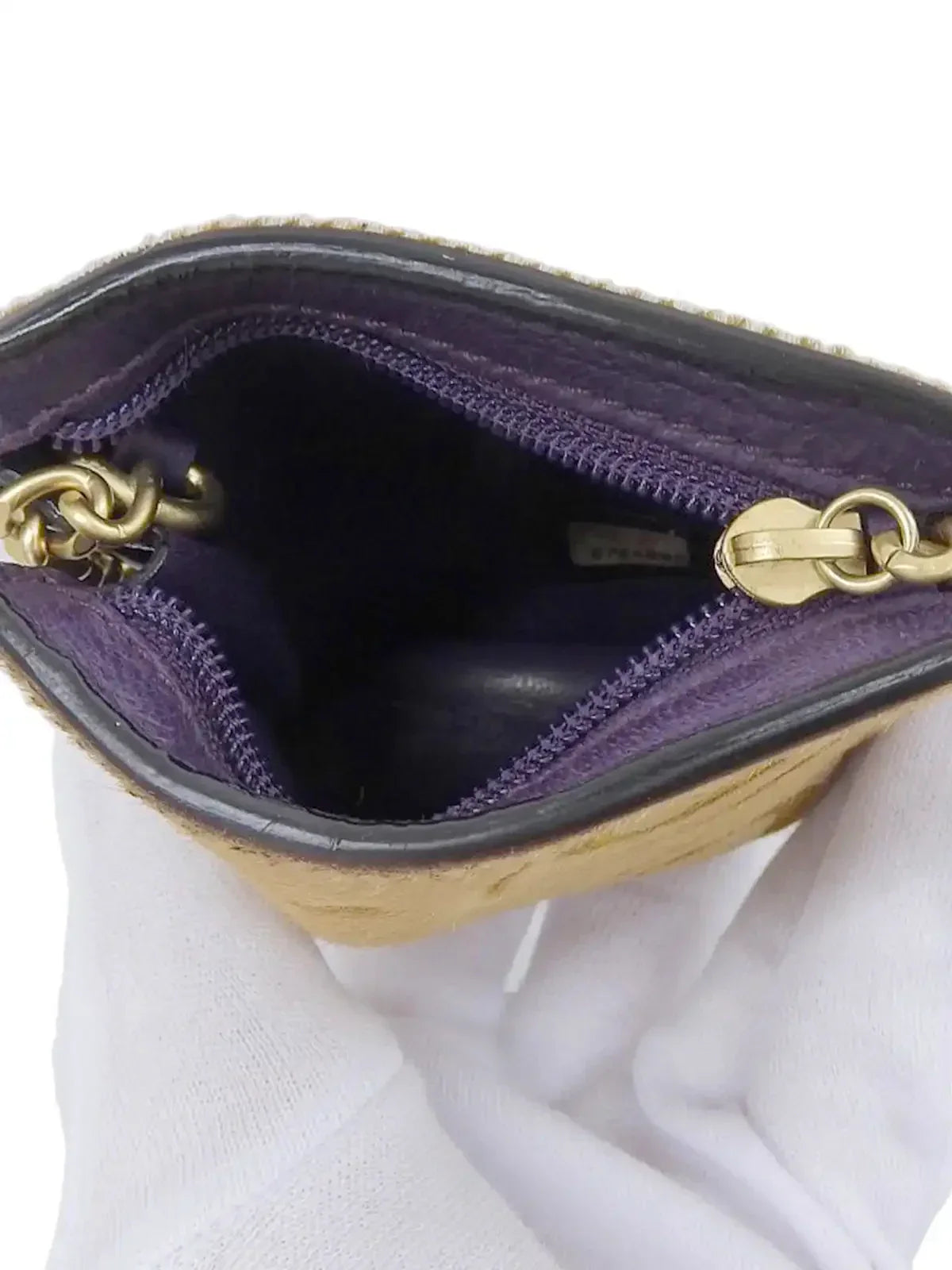 CHANEL Around 2000 Made Unborn Calf Embossed Cc Mark Charm Coin Case Beige/Purple