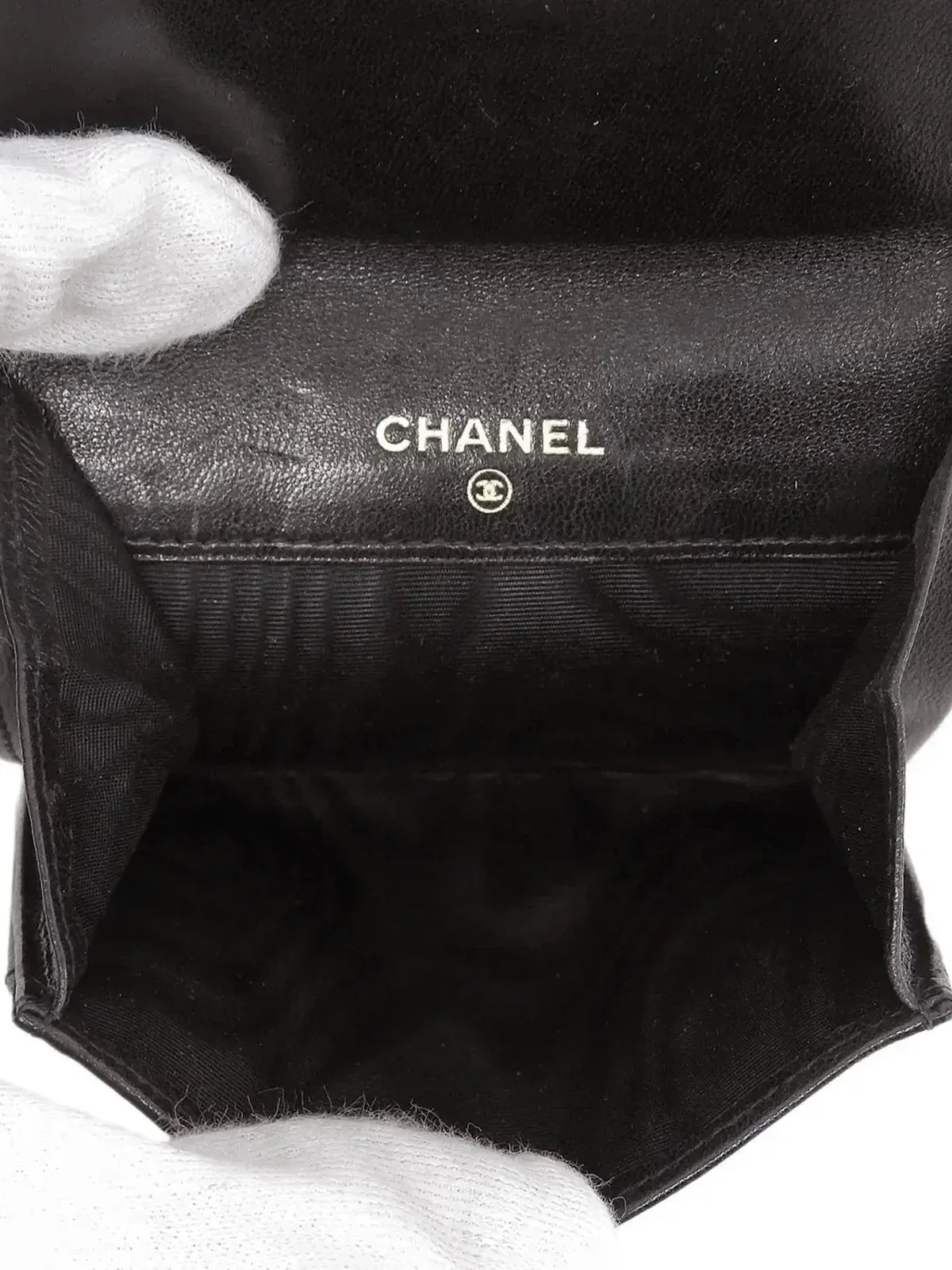 CHANEL Around 1995 Made Cc Mark Stitch Coin Case Black