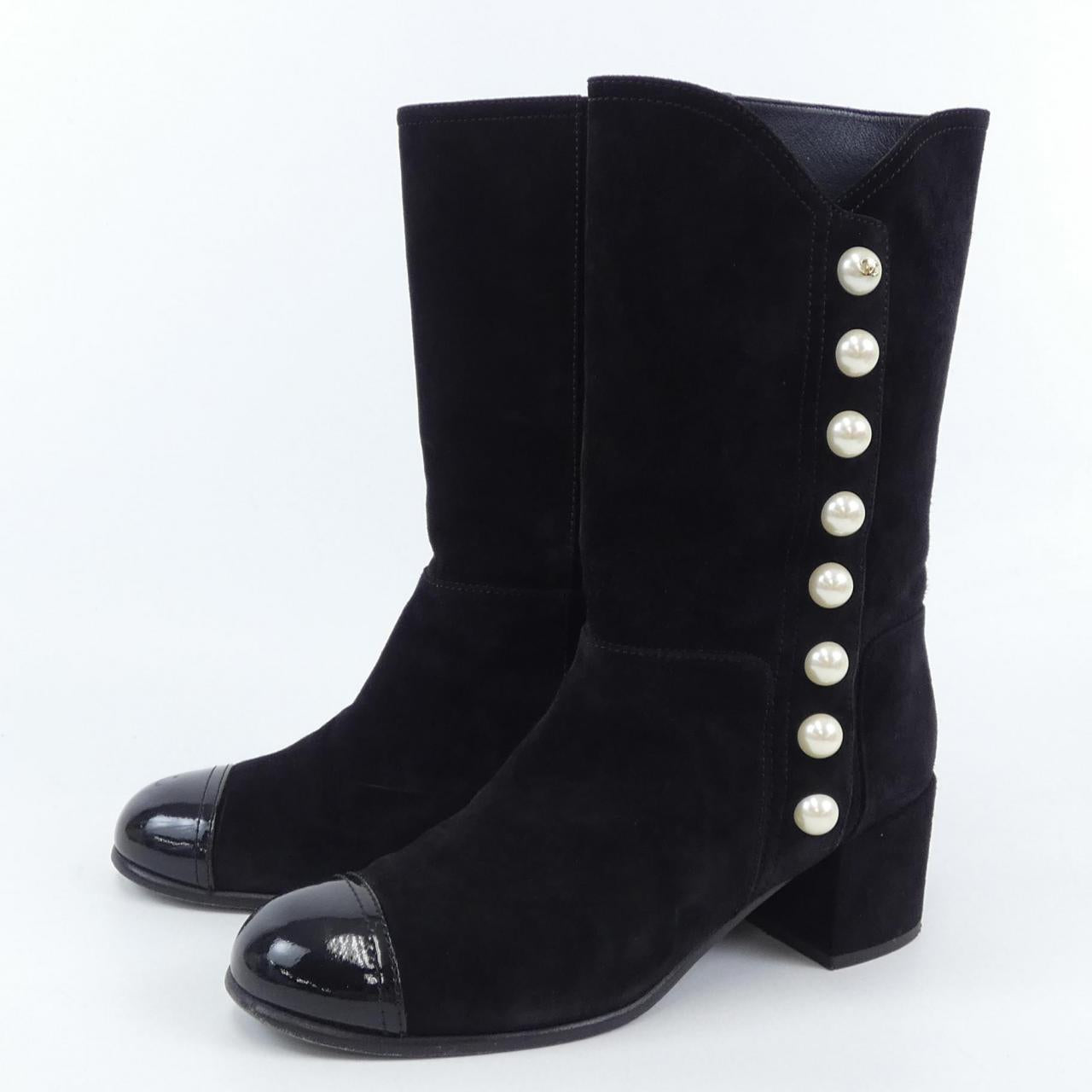 Chanel G31995Y50659 Suede Calfskin Patent Calfskin Boots