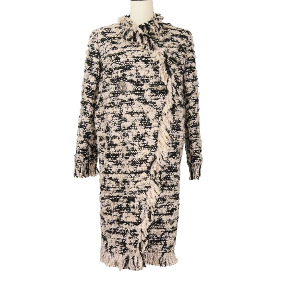 Chanel Grid Tweed Collarless Coat