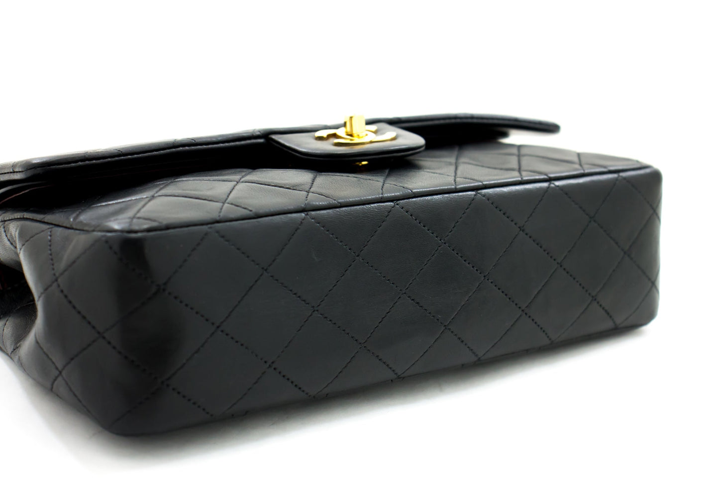 CHANEL 2.55 Double Flap Chain Shoulder Bag Black Lambskin Handbag