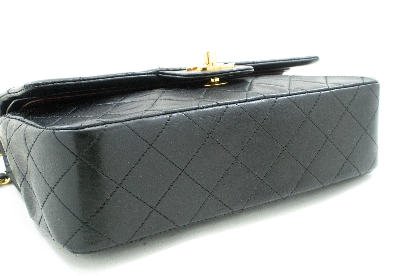 CHANEL Classic Double Flap 9" Chain Shoulder Bag Black Lambskin