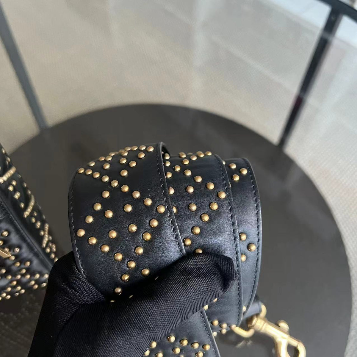 Lady Mini Studded Cannage Calfskin Black Golden Hardware