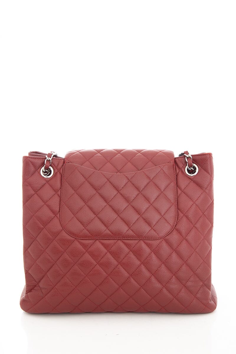 Chanel 2013/14 Maroon Caviar Front Pocket Chain Strap Tote