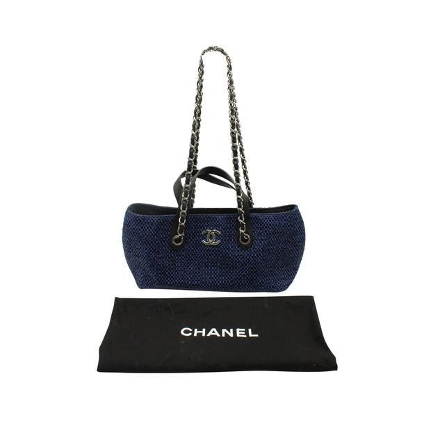 CHANEL Small 2 Way Bag in Blue Raffia