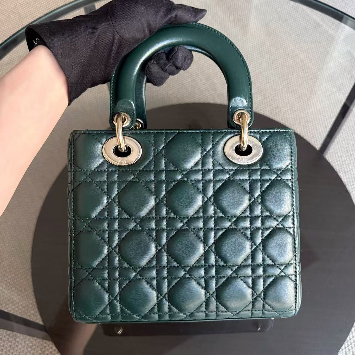 Dior Lady Small - Cannage Lambskin Dark Green Gold hardware