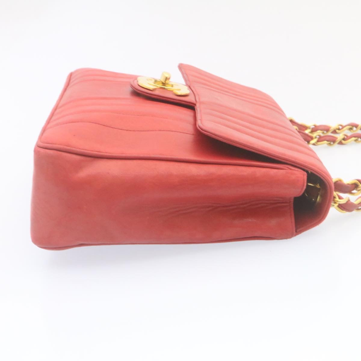 CHANEL Mademoiselle Big Coco Double Chain Shoulder Bag Lamb Skin Red Auth 29129A