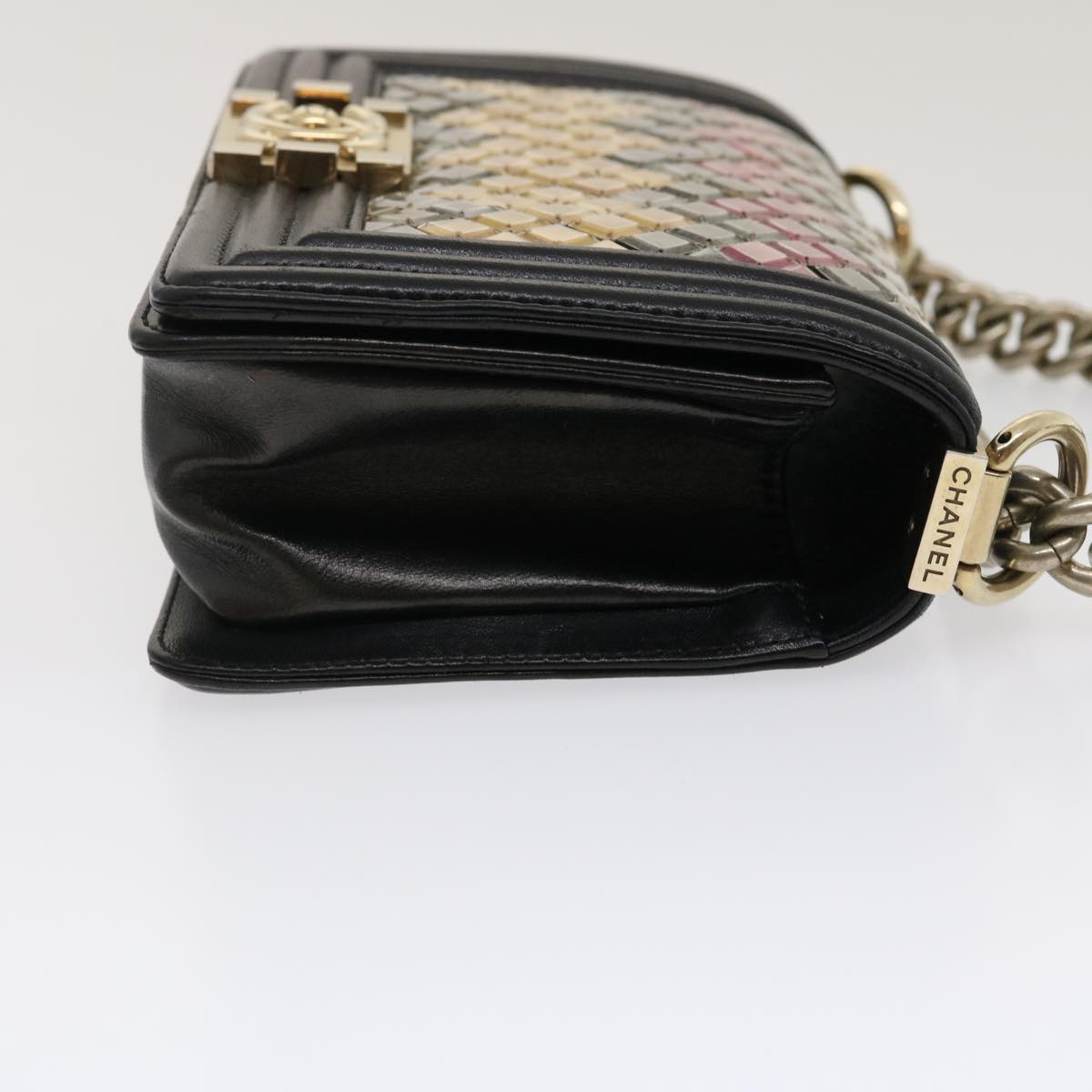 CHANEL Boy Chain Shoulder Bag Tile Black Multicolor CC Auth 29551A