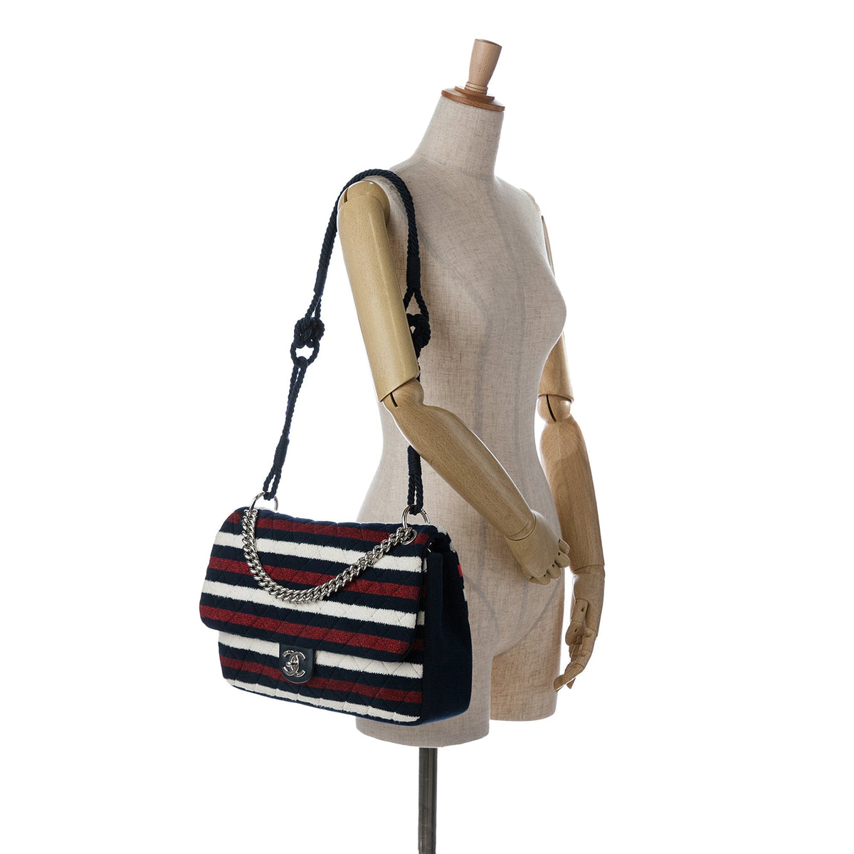 Multi Chanel Maxi Multicolor Stripe Jersey Rope Flap Satchel
