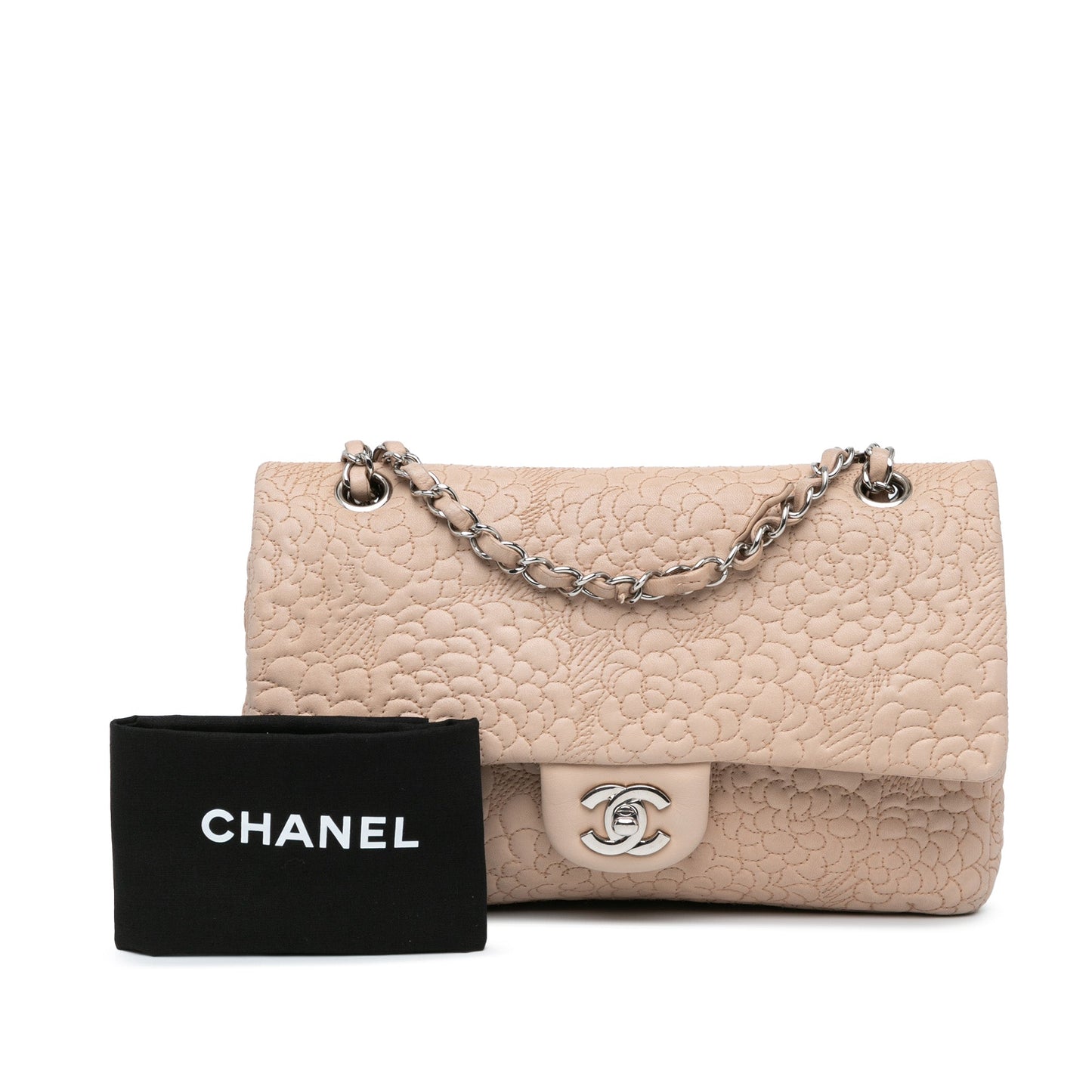 Pink Chanel Medium Lambskin Camellia Stitched Double Flap Shoulder Bag