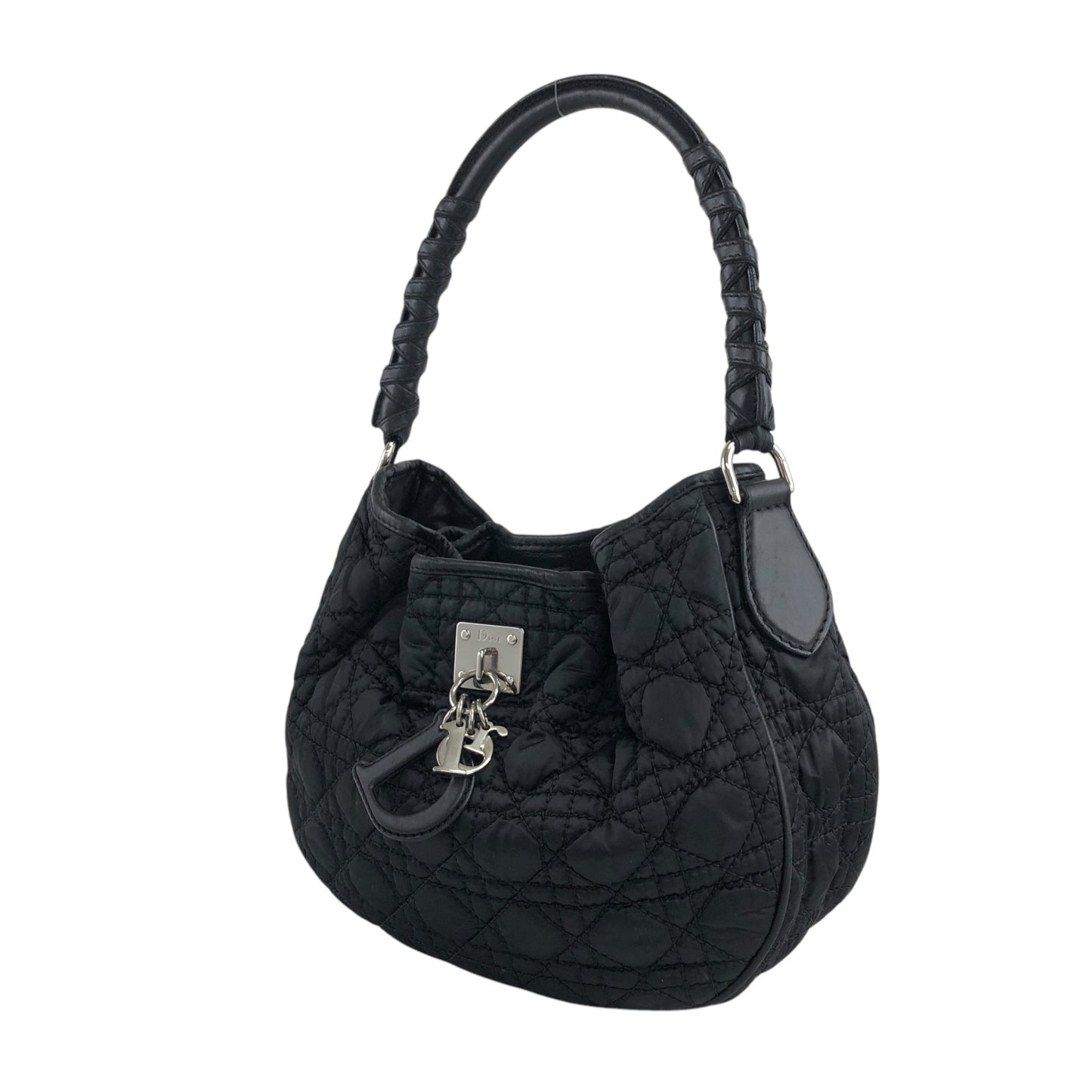 Christian Dior Cannage Logo Charm Shoulder bag Hobobag Black Vintage j5gaea