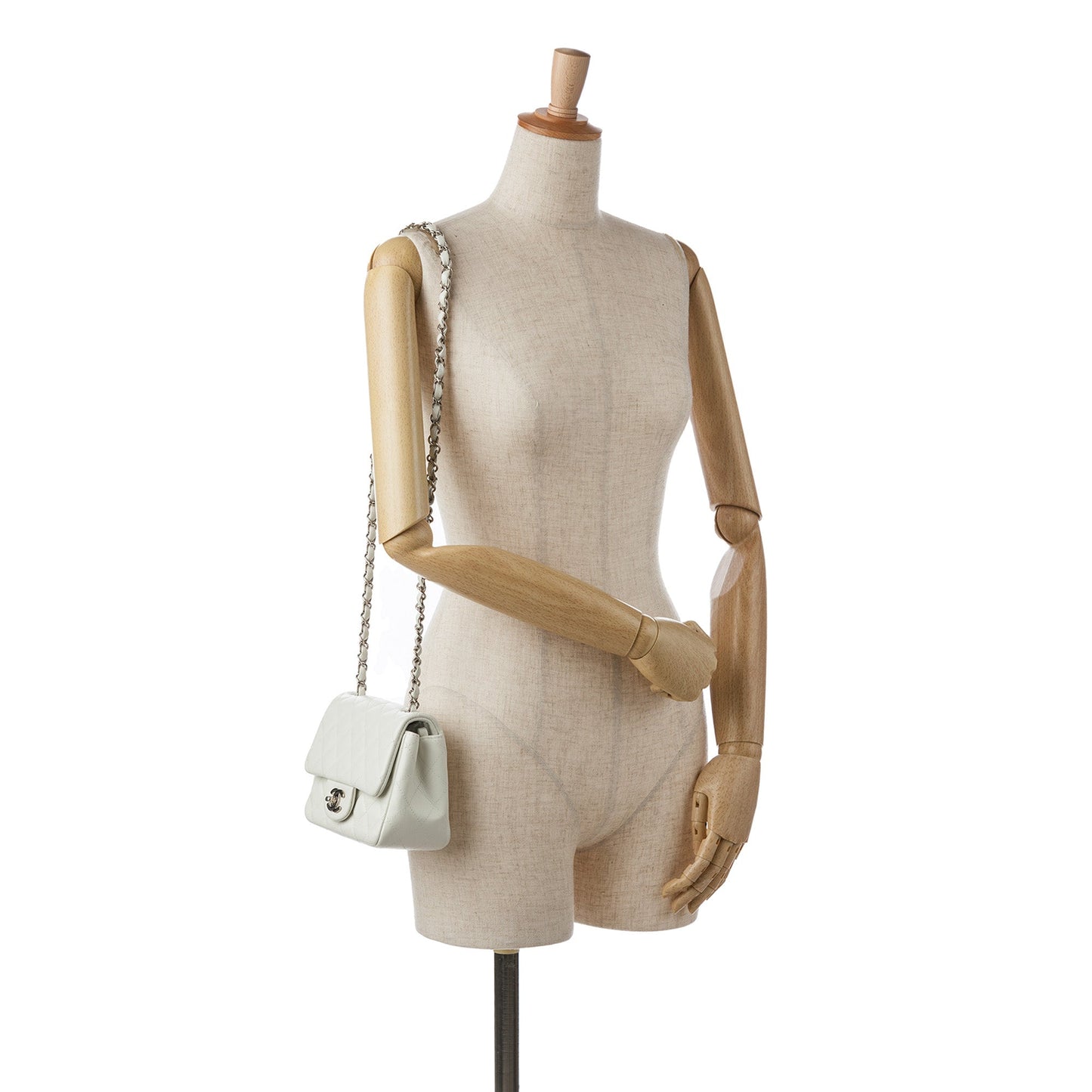 White Chanel Mini Square Classic Caviar Single Flap Crossbody Bag