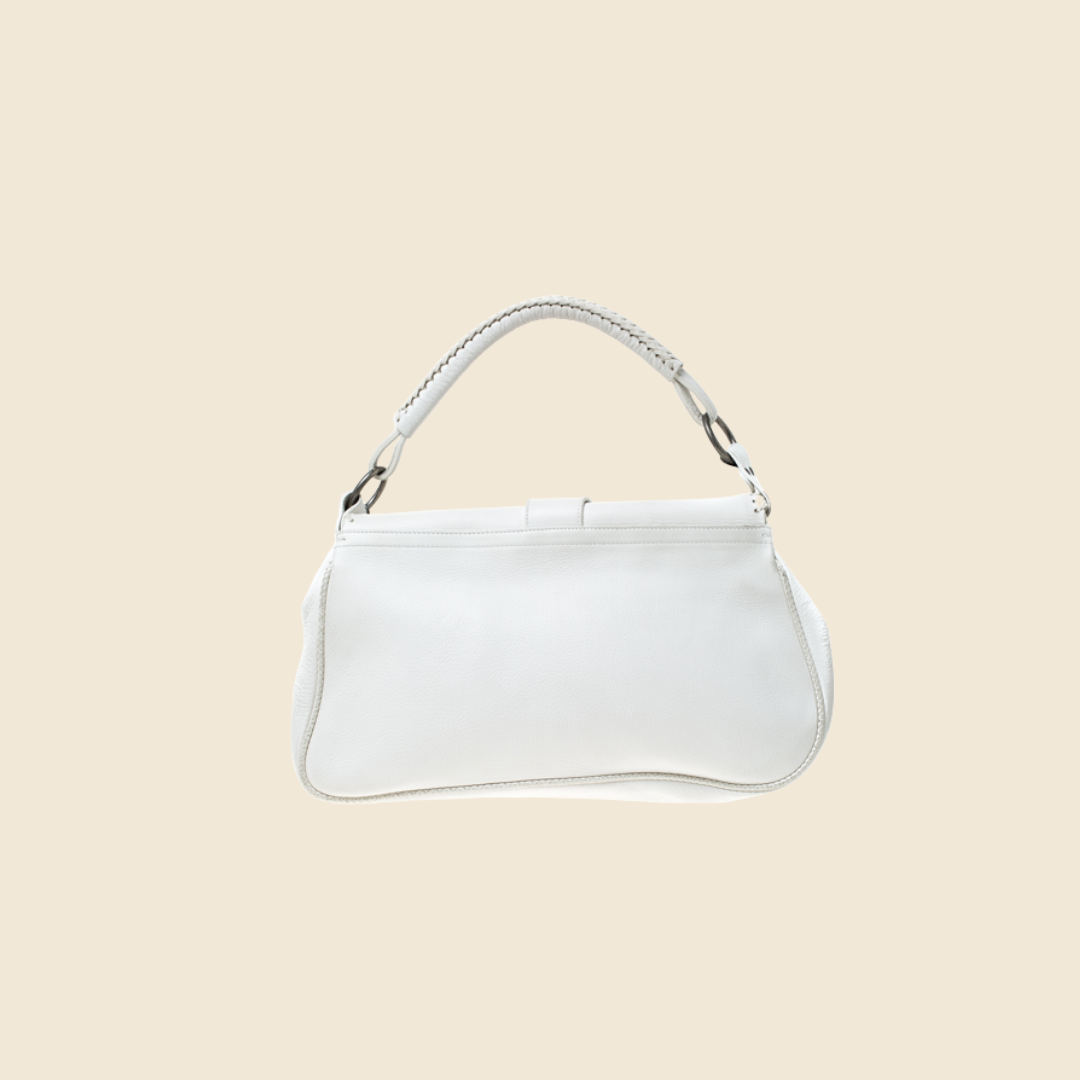 CHRISTIAN DIOR WHITE LEATHER GAUCHO ALPINE SADDLE BAG