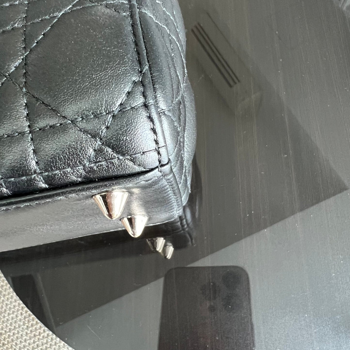 *ABC Strap* Dior Lady Small MyABC Cannage Calfskin Metallic Gunmetal Grey Golden Hardware