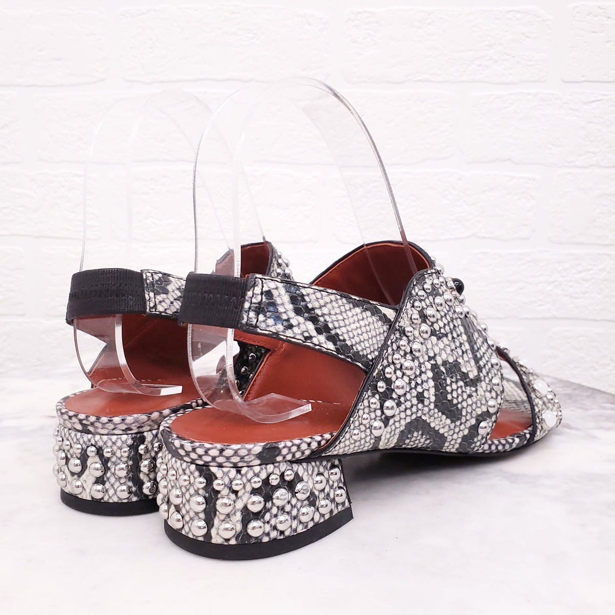 3.1 PHILLIP LIM SNAKE PRINT SANDALS WITH STUDS - SIZE 38