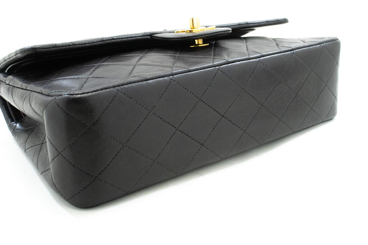 CHANEL Classic Double Flap 10" Chain Shoulder Bag Black Lambskin