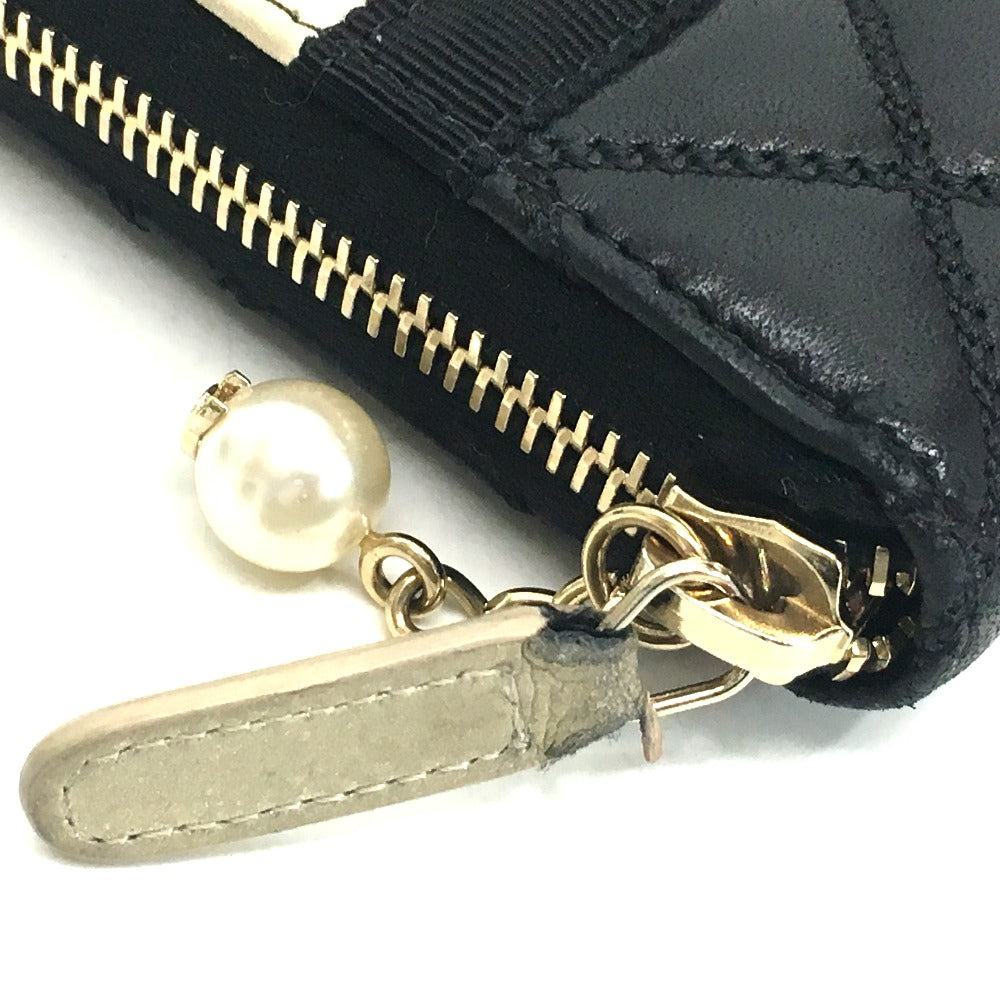 CHANEL Long Wallet Purse A82472 lambskin Champagne Gold x Black Pearl ribbon Matrasse Women Used